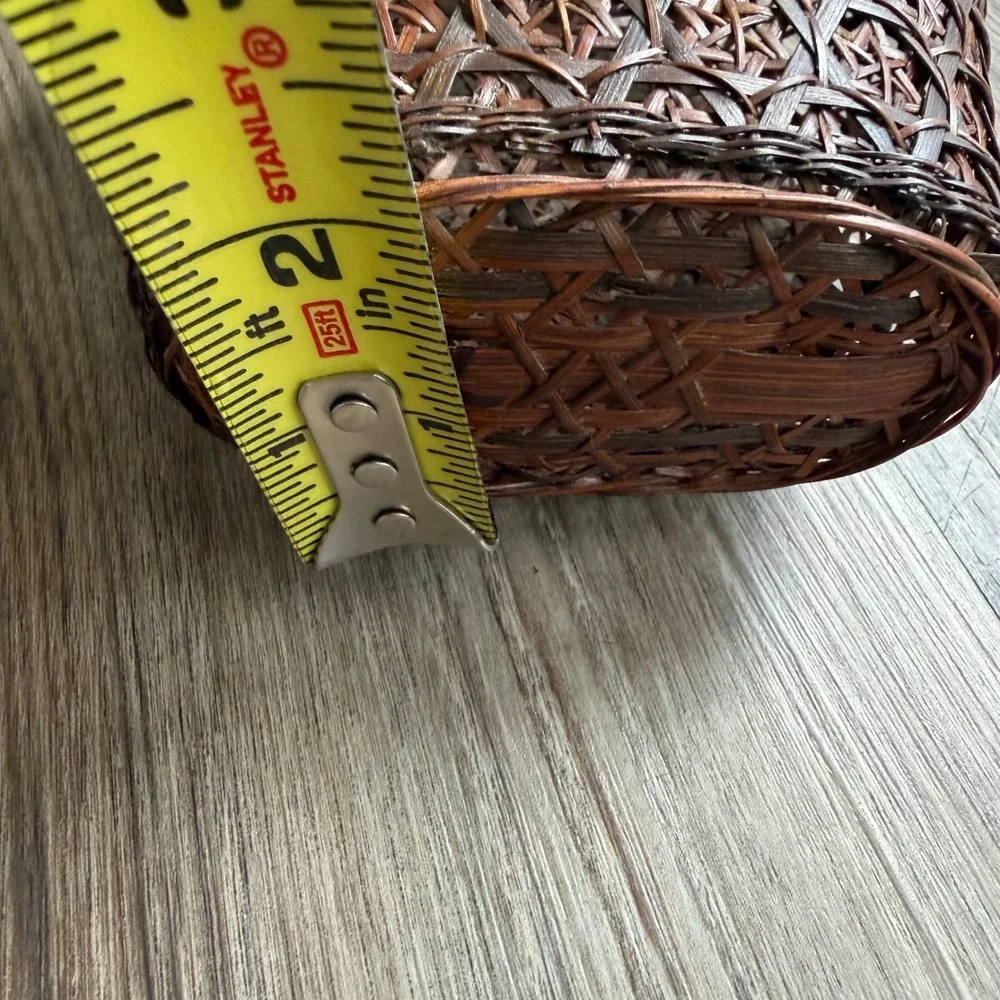 Vintage Woven Bamboo Star Weave Basket Vase Wall Hanging Pocket Brown 7in